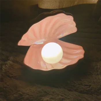 Ins Japonų Stiliaus Keramikos Shell Perlų Naktį Šviesos Streamer Undinė Fairy Shell Naktį Lempa Naktiniai staleliai, Namų Puošybai Kalėdų Dovana