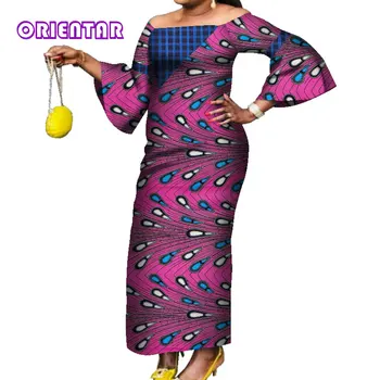Mados Velniop Kaklo Ankara Suknelės Moterims Afrikos Spausdinimo Ilgai Dashiki Suknelė Šalis Drabužius, Plius Dydis Afrikos Drabužiai Moterims WY7713
