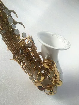 Naujas aukštos kokybės sopranas saksofonas Balta saksofonas Lenktas soprano sax Užbaigti detalės