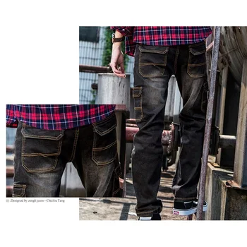Naujas multi-kišenės, tiesios džinsai, vyriški ilgio džinsai lauko atsitiktinis darbo drabužiai vyrams Krovinių Pants Plus size 28-46 48