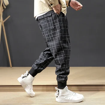 Rudens Mados Vyrai Džinsai Pledas Dizaineris Atsitiktinis Krovinių Kelnės Plačios Kojos Haremo Kelnės Japonijos Derliaus Hip-Hop Poilsiu Kelnės Vyrams