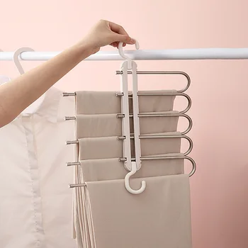 Veidrodėliai multifunkcinis nerūdijančio plieno kabykla S-formos kelnės stalčiuko drabužius stalčiuko multi-layer saugojimo audiniai rūbams