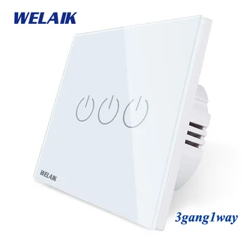 WELAIK UK Touch-Switch Krištolo Stiklo plokštės-Switch Sienos-Pažangi Jungiklis-Smart-Switch 3gang-1way LED Lempos B1931CW/B