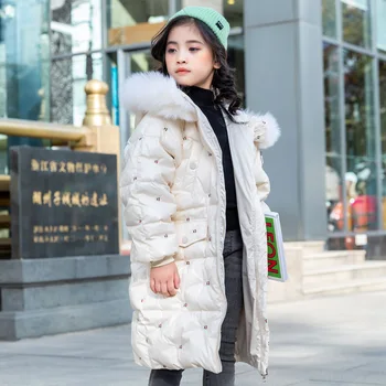 Žiemos Ilgos Striukės Mergaitėms 8 10 12 metų, Natūrali Lapės Kailio Apykaklė Princesė Purpurinis Rožinis Kailis Paauglių Viršutiniai drabužiai 2020 Naujas