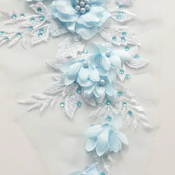 28*17cm Siuvimo Nėrinių Cirkonio Rutuliukai Audinys 3D Gėlė Iš Aplikacijos Siuvinėjimo Nėrinių Siuvimo Vestuvių Suknelė Medžiaga Rankdarbiams