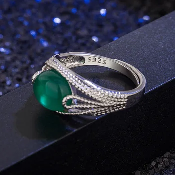 BaliJelry Retro Žiedai 925 Sidabro Papuošalai Ovalo Formos, Smaragdas Brangakmenio Atidaryti Žiedas Moterims, Vestuvių, Sužadėtuvių Priedų Didmeninė
