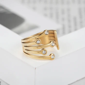 BORASI Naujas Nerūdijančio Plieno Žiedai Moterų Klasikinio Stiliaus Žiedas Kubinis Cirkonis Aukso Spalvos bižuterijos Šalis Dovana Vestuvių Juostoje