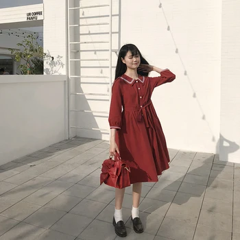 Japonijos Pavasarį, Vasarą Moterys Derliaus Princesė Lolita Dress Studentų Sailor Apykaklės Preppy Stilius Mergaičių Mielas Juosmens Tvarstis Suknelės