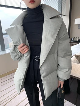 Kostiumas antkaklio dizaino žemyn paltai Žiemos buvo plonas, Šiltas Ančių pūkų paltai moteris Žemyn Šilta Striukė storas šiltas Parkas su diržo F957
