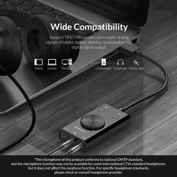 ORICO Nešiojamas USB Garso plokštės Mikrofono, Ausinių 2 in 1 Su 3 Port Išvesties Garsas Reguliuojamas Išoriniais Už 