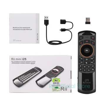 Originalus Rii mini i25 2.4 GHz ispanijos Klaviatūros Oro Pelės Nuotolinio Valdymo infraraudonųjų SPINDULIŲ Extender Mokymosi Smart TV 