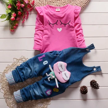 Rudenį Naujagimių Mergaičių drabužių Rinkiniai Long sleeve T-marškiniai+ džinsai 2vnt Vaikams Drabužių Rinkinius, vaikiški Drabužiai, Komplektai, Vaikiška apranga