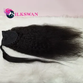 Silkswan Plaukų Keistą Tiesūs plaukai surišti į uodegą Brazilijos Remy Plaukų Įrašą Ponytails Wrap dėl Yaki Ponytails Pratęsimo