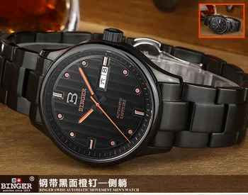 Šveicarija, laikrodžių vyrams prabangos prekės ženklo Laikrodžius BINGER verslo Mechaninė vyriški žiūrėti safyras visą nerūdijančio plieno B5006-5