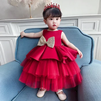 Bamblys Krikštas Kalėdų China Lankas Baby Girl Dress Vaikams 1-ojo Gimtadienio, Vestuvių Suknelė Palace Vakarą Princesė Dress 3M-5T Y