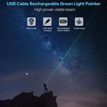 Lauko Didelės Galios 532nm Žalia/Raudona/Violetinė Lazerio USB303 Žymiklį Nešiojamą Įkrovimo Reguliuojamas Dėmesio Matomi Mulitple Šviesos