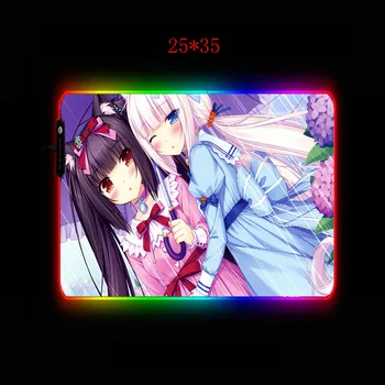 MRG Anime Nekopara Vanilės ir Chocola Žaidimų RGB Didelis Kilimėlis USB LED Apšvietimas Apšvietimu Vaivorykštė Kompiuterio Klaviatūra Stalas Padas