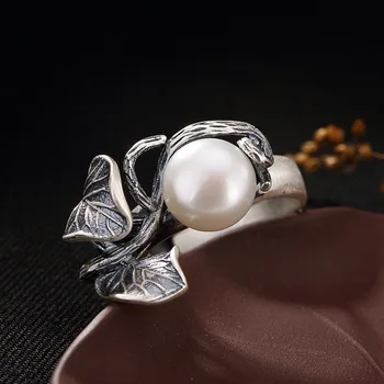 Natūralūs gėlavandenių perlų Pradinio Meilės Reguliuojamas Žiedo S990 Sterlingas Sidabro Papuošalai 2019 Moterų Vestuvių juostoje karka Žiedas R35