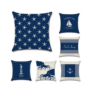 Navigacijos Mėlyna Inkaro Pagalvė pagalvėlės Dangtis Jūrmylių Aštuonkojai Lino Buriavimo Lighth Viduržemio jūros Užvalkalas Namų Sofa-Dekoratyvinis