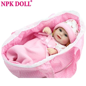 NPKDOLL Mini Reborn Baby Doll 10 colių Vinilo Žaislai Mergaitėms Dovanų Krepšelį, Pagalvės, Antklodės Apranga Visiškai silikono Kalėdų Dovana