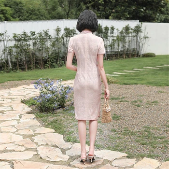 Rožinė pagerėjo cheongsam suknelė 2020 naujas sexy nėrinių Kinų tradicinė suknelė didelio dydžio plonas temperamentas Qipao skraiste chinoise