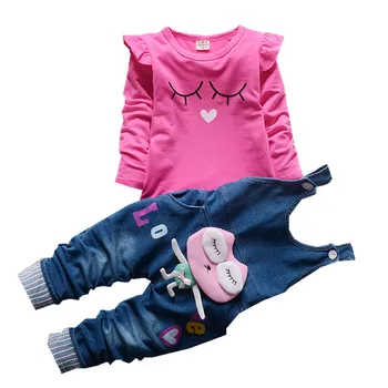 Rudenį Naujagimių Mergaičių drabužių Rinkiniai Long sleeve T-marškiniai+ džinsai 2vnt Vaikams Drabužių Rinkinius, vaikiški Drabužiai, Komplektai, Vaikiška apranga