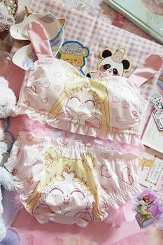 Studentų Lolita mielas saldus Apatiniai set girls Loli rožinė Anime Sailor Moon princess Liemenėlė nustatyti Kawaii Sailor Moon Trumpikės cosplay