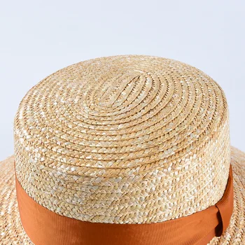 USPOP Naujas vasaros saulės kepurės moterims, moteriška derliaus flat top natūralių šiaudų skrybėlę platus kraštų lankas paplūdimio skrybėlę