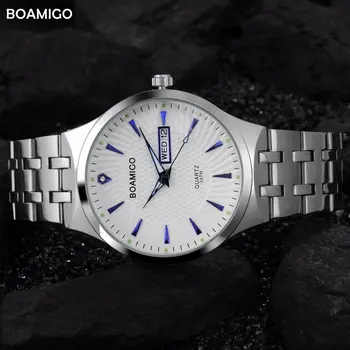 Vyrai, kvarciniai laikrodžiai plieno verslui kalendorius laikrodžiai 2017 BOAMIGO prekės sidabro dovana laikrodžius 30m atsparus vandeniui Relogio Masculino