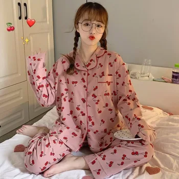 XIFER Rudens ir Žiemos Korėja Ins trešnių Prarasti Šepečiu ilgomis rankovėmis Namų Drabužiai Studentų Pižama Nustatyti Moteris