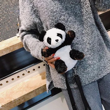 3D Panda Pečių Krepšiai Moterų Kawaii Pliušinis Croosbody Maišelį Nauja Paauglių Mergaičių Mažos Rankinės