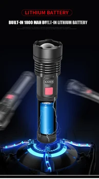 8000Lumens Šviesus XHP50 LED Žibintuvėlis Taktinis Žibintuvėlis USB Įkraunamas žibintas atsparus Vandeniui 5 Režimai, blykstės Geriausias Kempingas, medžioklė