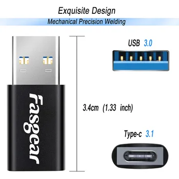 Fasgear USB C Tipo Adapteris USB Male Tipo C Female Kabelio Keitikliai, Skirti 