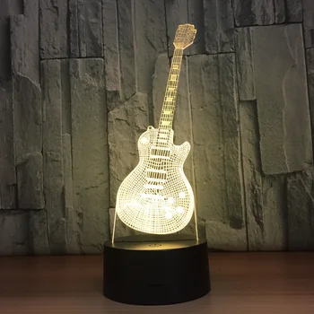Naujas Gitaros Formos 3d Naktį, Šviesos, Muzikos Instrumentai Lempa 7 Spalvų 3D LED USB 3D Naktiniai staleliai, Lempa Namų Dekoro Vaikams Naujųjų Metų Dovana