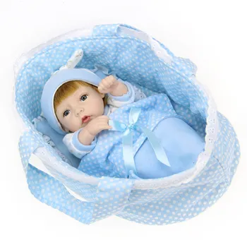 NPKDOLL Mini Reborn Baby Doll 10 colių Vinilo Žaislai Mergaitėms Dovanų Krepšelį, Pagalvės, Antklodės Apranga Visiškai silikono Kalėdų Dovana