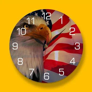 Patriotizmas Amerikos Vėliava Kvarcinis Laikrodis Tėvynės Plikas Erelis Spausdinti Sienos Žiūrėti Žvaigždžių Juostelės Nepriklausomybės Interjero Akrilo Horloge