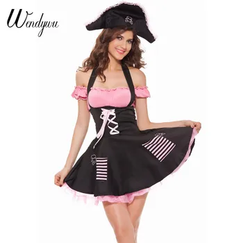 Wendywu Karšto Pardavimo Seksualus Apynasrio Off-Pečių Helovinas Moterų Piratų Mini Dress Kostiumai