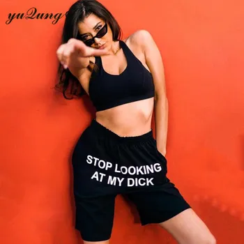 Yuqung Atsitiktinis Prakaito Kelnės Moterims Poilsiu Sustabdyti Ieško Mano Penis Hip-Hop Laiškas Spausdinti Aukštos Juosmens Medvilnės Kelnės Sweatpants