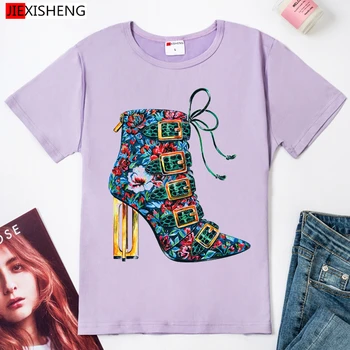 Šokių bateliai spausdinti moterų marškinėliai atsitiktinis negabaritinių prarasti atsitiktinis mados gatvės stiliaus trumpomis rankovėmis moteriška t-shirts